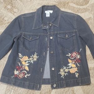 Coldwater Creek Dark Denim Embroidered Jean Jacket